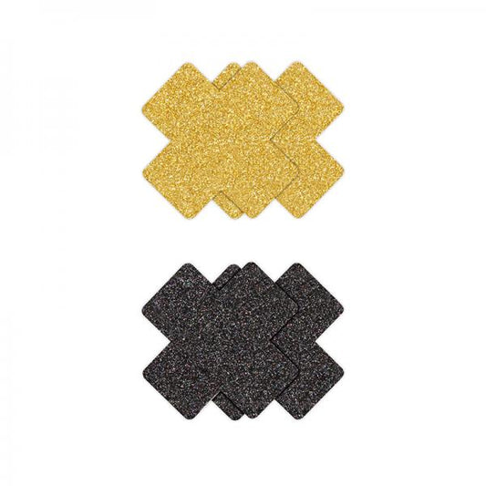 Pretty Pasties Glitter Cross Black/gold 2 Pair