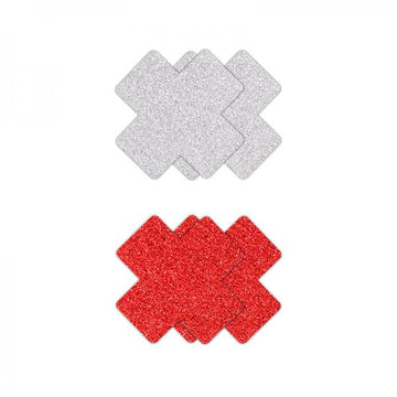 Pretty Pasties Glitter Cross Red/silver 2 Pair