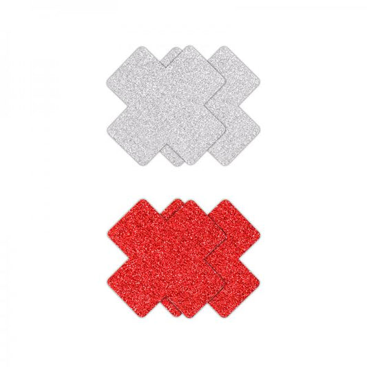 Pretty Pasties Glitter Cross Red/silver 2 Pair