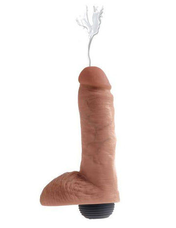 King Cock 8 inches Squirting Cock with Balls Tan Dildo