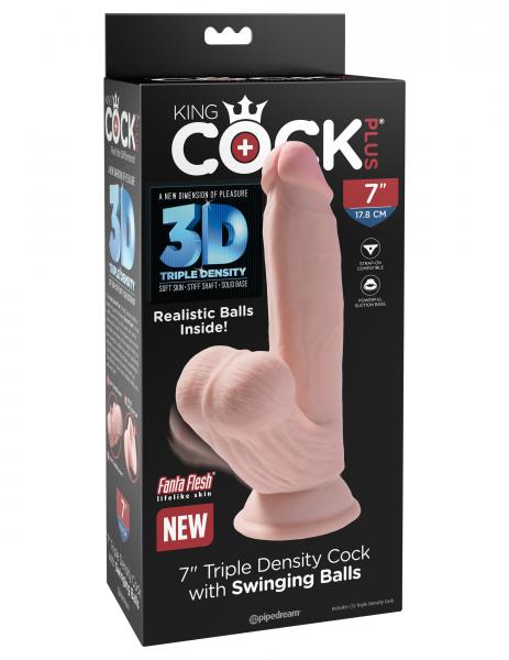 King Cock Triple Density Plus 7in Cock W/ Swinging Balls