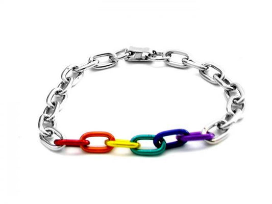 Gaysentials Rainbow and Silver Links Bracelet