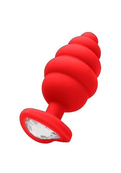 Regular Ribbed Diamond Heart Plug Red