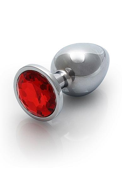 Round Gem Butt Plug Medium Silver Ruby Red