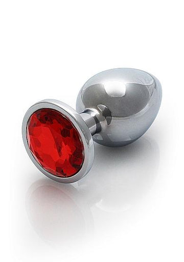 Round Gem Butt Plug Large Silver Ruby Red