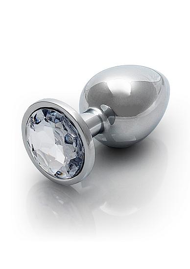 Round Gem Butt Plug Medium Silver Diamond