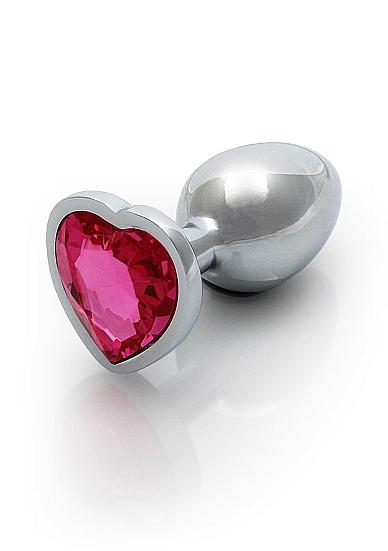 Heart Gem Butt Plug Small Silver Rubellite Pink