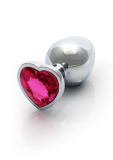 Heart Gem Butt Plug Medium Silver Rubellite Pink