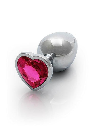 Heart Gem Butt Plug Large Silver Rubellite Pink