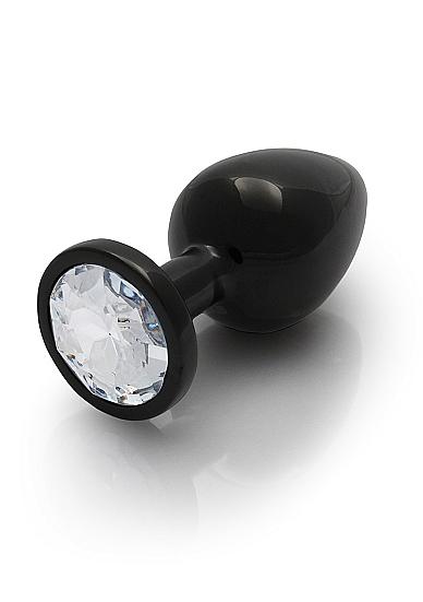 Round Gem Butt Plug Large Gunmetal Diamond