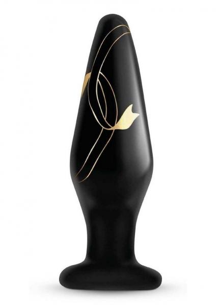 Secret Kisses 4.5in Glass Plug Black & Gold