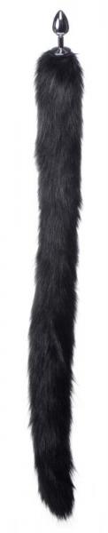 Extra Long Mink Tail Metal Anal Plug Black