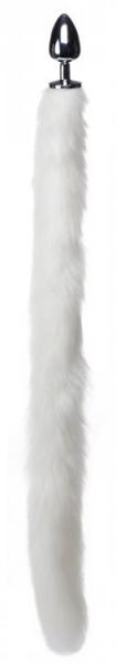 Extra Long Mink Tail Metal Anal Plug White